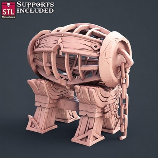 esclavo comerciante barril jaula stl miniaturas Tienda mesa 3D imprimible terreno fantasía decoración mueble apuntalar juegos guerra d 3d print model - Mito3D