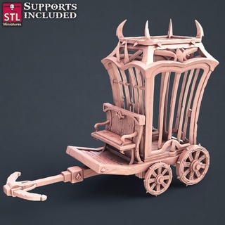 schiavo mercante carro stl miniature negozio tavolo 3D stampabile terreno fantasia decorazione puntello giochi guerra gabbia carrello d 3d print model - Mito3D