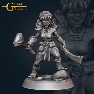 female goblin fighter 02 galaad miniatures Store bones dragon fantasy roleplay skull sword tribal painting miniature hammer tabletop dungeon dnd tribes 3d print model - Mito3D