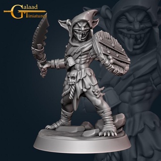 male goblin fighter galaad miniatures Store bones dragon fantasy roleplay shield sword tribal miniature tabletop dungeon hood dnd tribes 3d print model - Mito3D