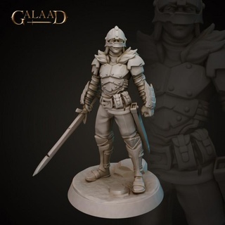 swordman fighter galaad miniatures armor dragon fantasy guard human knight roleplay sword warrior male tabletop slayer dungeon dnd leather tribes 3d print model - Mito3D