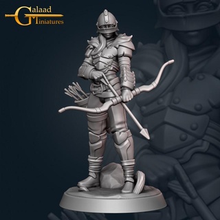 mercenary - archer galaad miniatures Store armor arrow dragon fantasy female goblin guard human knight roleplay warrior miniature bow tabletop slayer dungeon tribes 3d print model - Mito3D