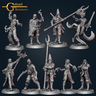 witch hunters - full february release galaad miniatures Tabletop Characters & Creatures Fantasy Universe armor dragon fantasy female fighter girl guard human magician roleplay spear sword undead warrior zombie wizard magic hunter priest male staff doctor tabletop order dungeon spell ghoul tutorial plague 3d print model - Mito3D