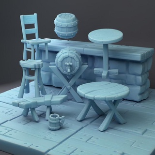 taverna oggetti scena gemello dea miniature negozio tavolo 3D stampabile terreno fantasia puntello impostato d dnd ambientazione vestirsi 3d print model - Mito3D