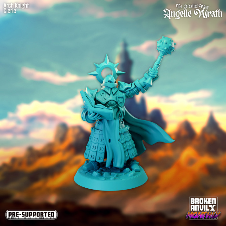 celestial war angelic wrath - arch knight cleric broken anvil miniatures Tabletop Characters & Creatures Fantasy Universe Store armor rpg angel mace tabletop dnd knights tabletopgames ttrpg 3D print model - Mito3D