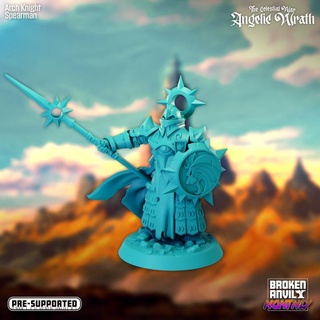 celestial war angelic wrath - arch knight spearman broken anvil miniatures Tabletop Characters & Creatures Fantasy Universe Store armor shield spear angel tabletop dnd knights tabletopgames ttrpg 3d print model - Mito3D