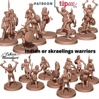 nativo americano guerreros 28mm eskice miniatura mesa caracteres criaturas histórico universo acción tornillo figurilla guerrero indio juego guerra saga indien adelgazar 3d print model - Mito3D