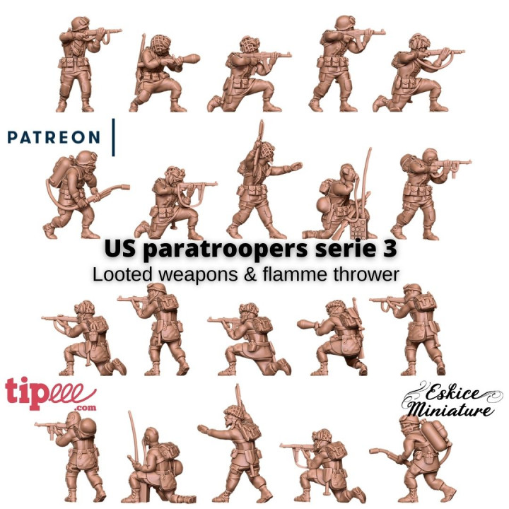 us parachutistes pillé armes serie 3 28mm eskice miniature table personnages créatures historique univers action boulon figurine soldat Etats Unis ww2 jeu guerre parachutiste seconde mondiale 3D print model - Mito3D