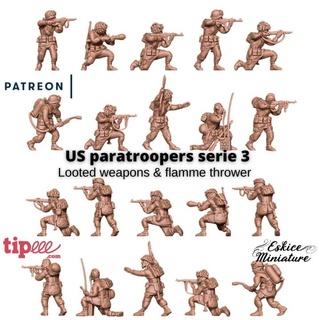 us paratroopers looted weapons serie 3 - 28mm eskice miniature aron Tabletop Characters & Creatures Historical Universe action bolt figurine soldier usa ww2 wargame paratrooper seconde guerre mondiale soldat parachutiste 3d print model - Mito3D