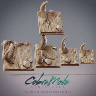 mamut diş Meydan temel paketlemek 4pcs kobramod mağaza masaüstü 3D yazdırılabilir arazi fantezi kemik kemikler çöl taş Kaya kum fil desteksiz kayalar üsler dişler 3d print model - Mito3D