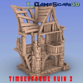 timber frame ruin 3 gamescape3d Store Tabletop 3D Printable Terrain Fantasy battlefield building city house town frostgrave timberframe mordenheim 3d print model - Mito3D
