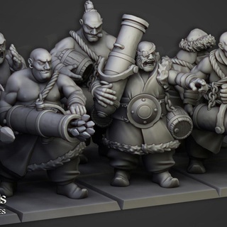 khazarian gunners - highlands miniatures Tabletop Characters & Creatures Fantasy Universe warrior cannon ogre wargame explosive ogro 9thage ogres gunner khan yak mongol khans ogros mongols khazar cannoners 3d print model - Mito3D