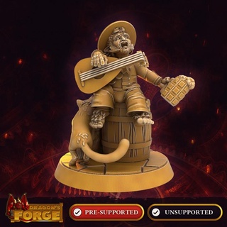 halfling male bard dragon's forge miniatures Tabletop Characters & Creatures Fantasy Universe bar cat dragons drink hero mini player rpg miniature roleplaying tabletop hobbit musician d&d encounter event npc 3d print model - Mito3D