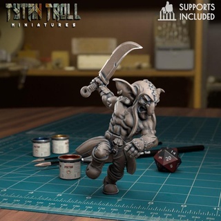 goblin raider 06 pre-supported tytantroll miniatures Store creature fantasy fun medieval weapons minis creatures scaled dnd 32mm gobbo presupported greenskins snotling 3d print model - Mito3D
