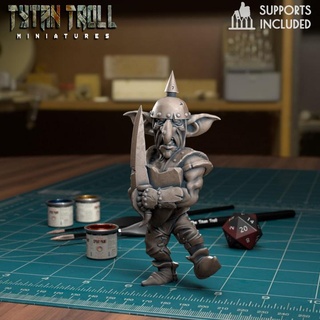 goblin raider 07 pre-supported tytantroll miniatures Store creature fantasy fun medieval weapons minis creatures scaled dnd 32mm gobbo presupported greenskins snotling 3d print model - Mito3D