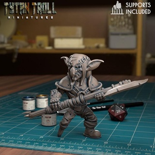goblin raider 11 pre-supported tytantroll miniatures Store creature fantasy fun medieval weapons minis creatures scaled dnd 32mm gobbo presupported greenskins snotling 3d print model - Mito3D