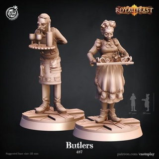 butlers pre-supported cast n play Tabletop Characters & Creatures Fantasy Universe Store king queen royal royalty castle butler feast chateau townsfolk 3d print model - Mito3D