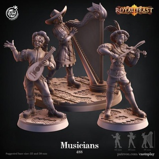 musicians pre-supported cast n play Store fantasy queen royal royalty dance dnd harp lute feast chateau mannor musiciants 3d print model - Mito3D