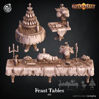 feast tables pre-supported cast n play Tabletop 3D Printable Terrain Fantasy food house royal table terrain props bits banquet items pork 3d print model - Mito3D