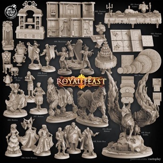royal feast pre-supported set cast n play Tabletop Characters & Creatures Fantasy Universe 3D Printable Terrain collection fantasy king queen royalty dnd bundle royals townsfolk butlers feasst 3d print model - Mito3D