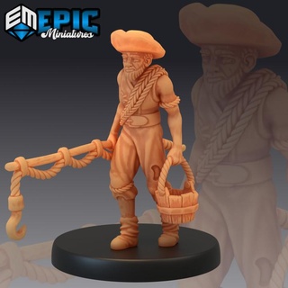 villager fisher human character epic-miniatures fantasy medieval monster rpg warhammer sla enemy tabletop dungeon dnd pathfinder npc pre-supported supported pre 3d print model - Mito3D