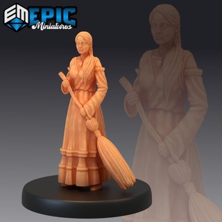 villager housewife human character epic-miniatures fantasy medieval monster rpg warhammer sla enemy tabletop dungeon dnd pathfinder npc pre-supported supported pre 3d print model - Mito3D