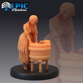 villager washerwoman human character epic-miniatures fantasy medieval monster rpg warhammer sla enemy tabletop dungeon dnd pathfinder npc pre-supported supported pre 3d print model - Mito3D