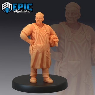 villager brewer human character epic-miniatures fantasy medieval monster rpg warhammer sla enemy dungeon dnd pathfinder npc pre-supported supported pre xtabletop 3d print model - Mito3D