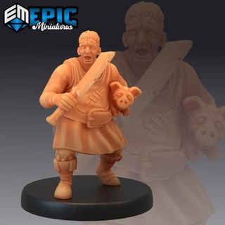 villager butcher human character epic-miniatures fantasy medieval monster rpg warhammer sla enemy tabletop dungeon dnd pathfinder npc pre-supported supported pre 3d print model - Mito3D