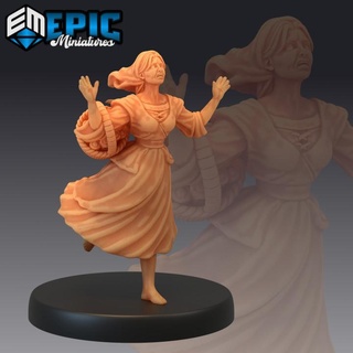 villager panicked woman human character epic-miniatures fantasy medieval monster rpg warhammer sla enemy tabletop dungeon dnd pathfinder npc pre-supported supported pre 3d print model - Mito3D
