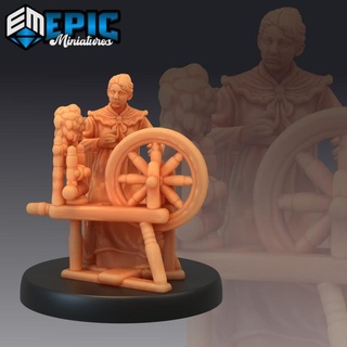 villager female spinner human character epic-miniatures fantasy medieval monster rpg warhammer sla enemy tabletop dnd pathfinder npc pre-supported supported pre dungxeon 3d print model - Mito3D