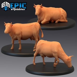 farm animal cow set eating sitting epic-miniatures animal cow eating fantasy farm medieval monster rpg set warhammer sla enemy sitting tabletop dungeon dnd pathfinder npc pre-supported supported pre  3d print model - Mito3D