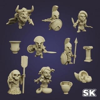 odyssée lapider table personnages créatures fantaisie univers ancien grec mythologie spartiate héros minis minotaure chibi amazone myrmidon 3d print model - Mito3D