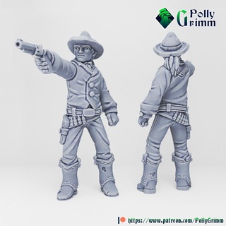 tabletop historic miniature wild west set cowboy gun pollygrimm Tabletop Characters & Creatures Historical Universe fantasy game mini character boardgame saloon western 3d print model - Mito3D