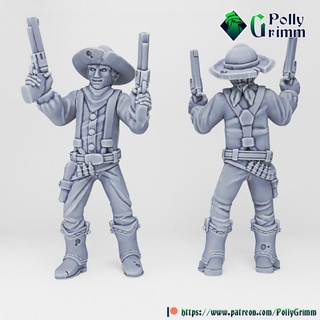 tabletop historic miniature wild west set cowboy guns pollygrimm Tabletop Characters & Creatures Historical Universe fantasy game gun mini character boardgame saloon western 3d print model - Mito3D