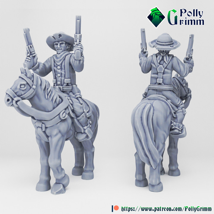 tavolo storico miniatura selvaggio ovest impostato cowboy pistola fedele cavallo ver 3 pollygrimm personaggi creature universo fantasia gioco mini carattere salone occidentale 3D print model - Mito3D