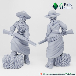 tabletop historic miniature wild west set cowgirl gun pollygrimm Tabletop Characters & Creatures Historical Universe fantasy game mini character boardgame cowboy western 3d print model - Mito3D