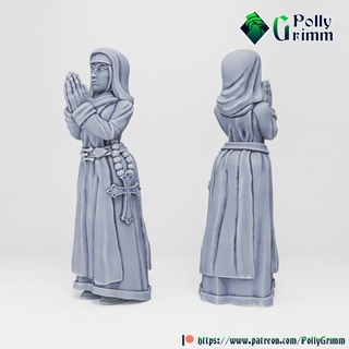 tabletop historic miniature wild west set nun pollygrimm Tabletop Characters & Creatures Historical Universe fantasy game mini character boardgame saloon priestess western prayer 3d print model - Mito3D