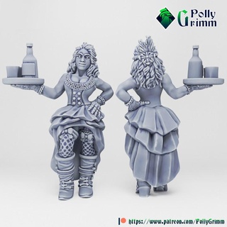 tabletop historic miniature wild west set saloon girl pollygrimm Tabletop Characters & Creatures Historical Universe fantasy game mini character boardgame cowboy western waitress 3d print model - Mito3D