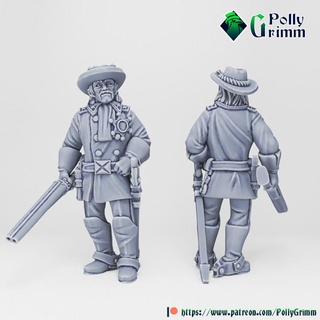 tabletop historic miniature wild west set sheriff pollygrimm Tabletop Characters & Creatures Historical Universe fantasy game gun mini character boardgame cowboy western 3d print model - Mito3D