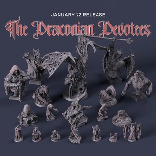 january 22 - draconian devotees flesh gods Tabletop Characters & Creatures Fantasy Universe dragon fantasy rpg cult pack bundle wyvern drake necromancer cultists dracolich fleshofgods 3d print model - Mito3D