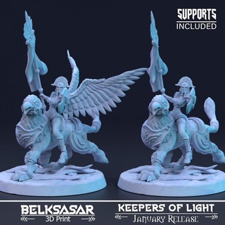celestial blizzard belksasar 3dprint Tabletop Characters & Creatures Fantasy Universe armor beautiful board detailed fantasy female girl helmet realistic shield wings woman banner angel boardgames dnd 32mm powerfull gryph 3d print model - Mito3D