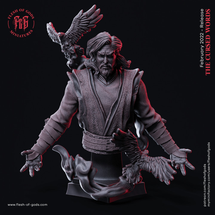 raven mage - bust flesh gods crow dark fantasy human man rpg wizard male evil dnd cleric sorcerer fleshofgods 3D print model - Mito3D