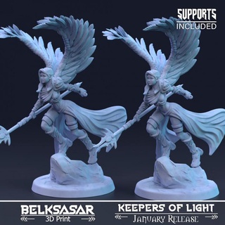 celestial custodian variants belksasar 3dprint Tabletop Characters & Creatures Fantasy Universe armor beautiful board boots detailed fantasy female girl realistic spear wings woman rock angel boardgames fabric dnd skirt 32mm 3d print model - Mito3D