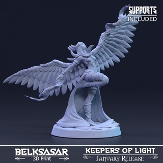 celestial fire bearer belksasar 3dprint Tabletop Characters & Creatures Fantasy Universe beautiful board crown detailed fantasy female girl realistic woman angel boardgames fabric dnd feather skirt 32mm bandages 3d print model - Mito3D
