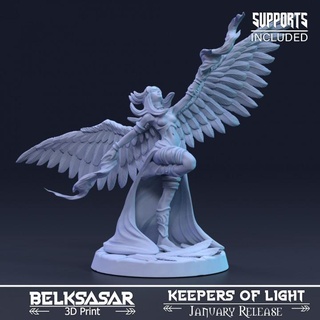 celestial fire bearer variant 2 belksasar 3dprint Tabletop Characters & Creatures Fantasy Universe beautiful board crown detailed fantasy female girl realistic woman angel boardgames fabric dnd feather skirt 32mm bandages 3d print model - Mito3D