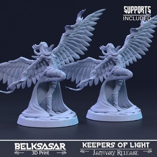 celestial fire bearer variants belksasar 3dprint Tabletop Characters & Creatures Fantasy Universe beautiful board crown detailed fantasy female girl realistic woman angel boardgames fabric dnd feather skirt 32mm bandages 3d print model - Mito3D