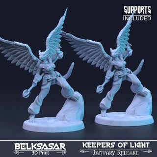 celestial shadow variants belksasar 3dprint Tabletop Characters & Creatures Fantasy Universe armor beautiful board detailed fantasy female girl monk wings woman angel staff dragonborn horns boardgames tail dnd 32mm ropes 3d print model - Mito3D