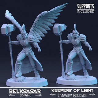 celestial guardião Belksasar 3dprint tampo mesa personagens criaturas fantasia universo armaduras borda chuteiras pulseira capacete realista asas anjo martelo jogos tabuleiro maça tecido saia 32mm 75mm ombreira 55mm fantasiado detalhado 3d print model - Mito3D