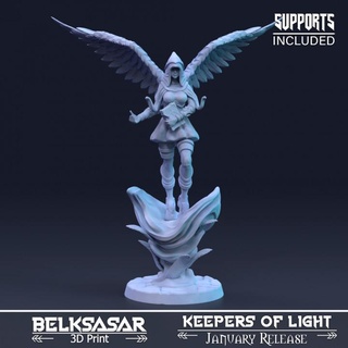 keeper high secrets belksasar 3dprint Tabletop Characters & Creatures Fantasy Universe beautiful board book boots detailed fantasy female girl realistic wings woman celestial storm boardgames hood dnd feather skirt 32mm 75mm 3d print model - Mito3D